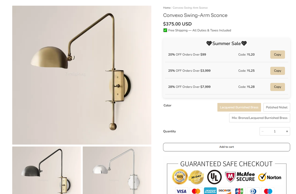 Yarelighting lighting brand website visual design and brand experience analysis-product detail page design: using visual information to enhance purchasing confidence