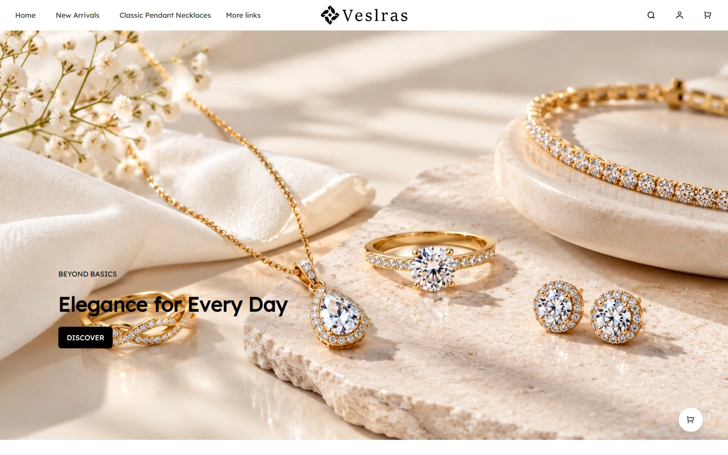 Home page above the fold: first establish the brand tone for necklaces and jewelry