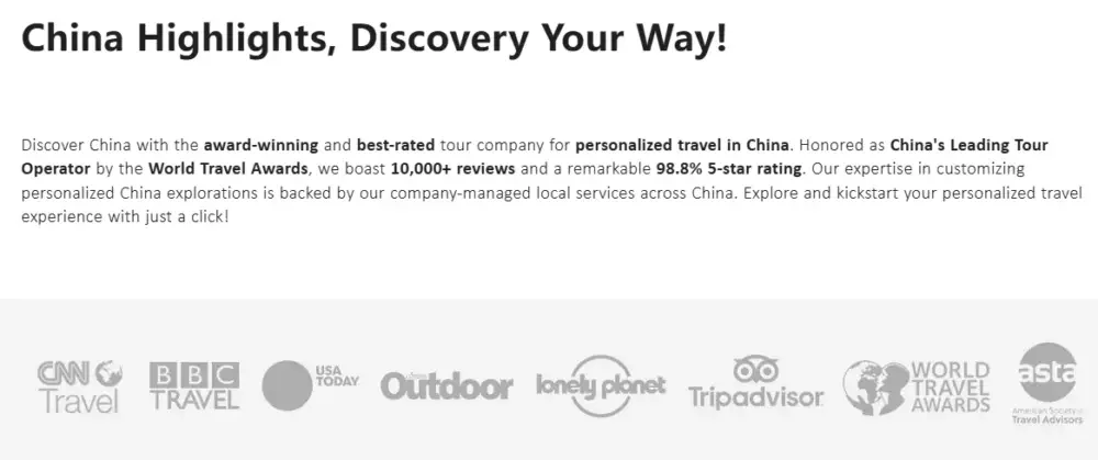 Shopify travel website design: High-conversion travel brand homepage case - trust endorsement and brand authority