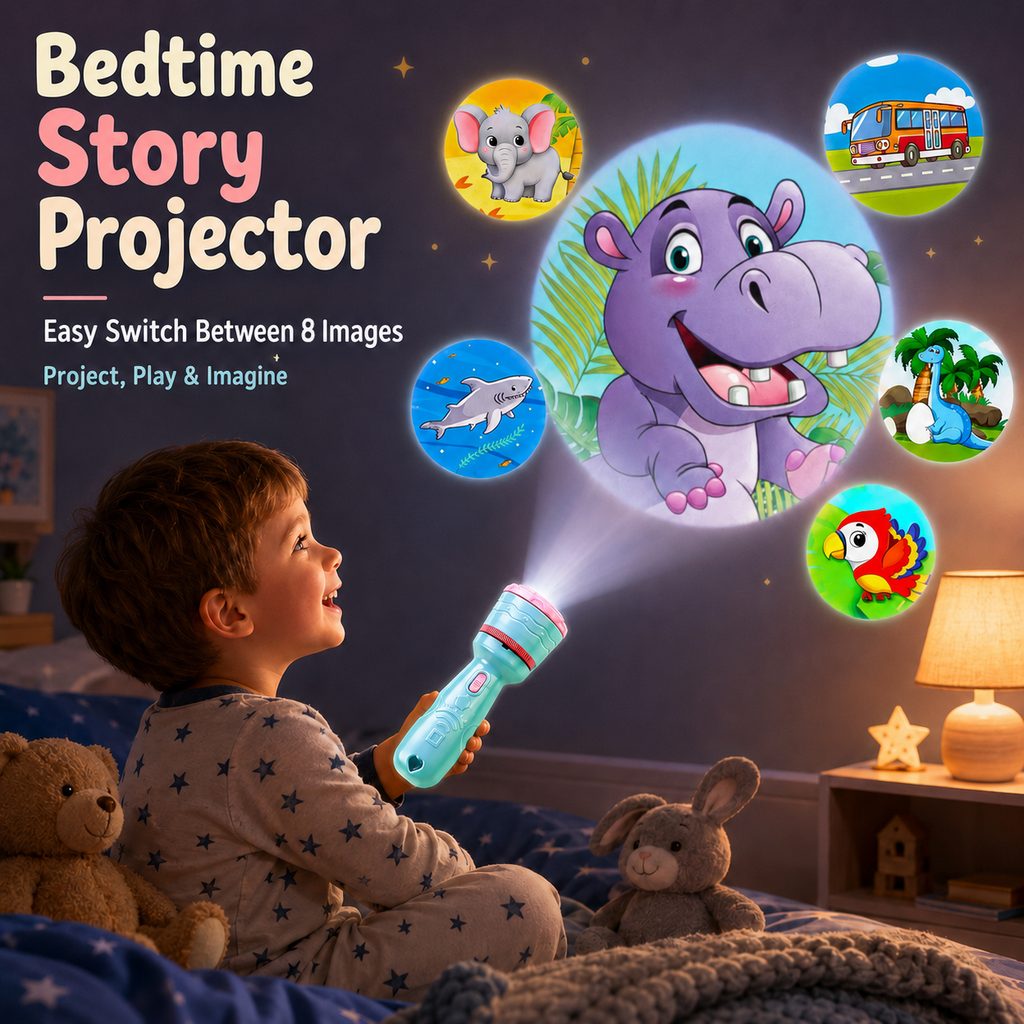 Temu children's story projection flashlight main product image design - highlighting the core gameplay of changing patterns