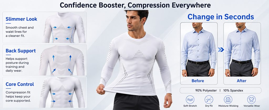 Amazon fitness clothing A+ design case - highlighting shaping, back support and core wrapping