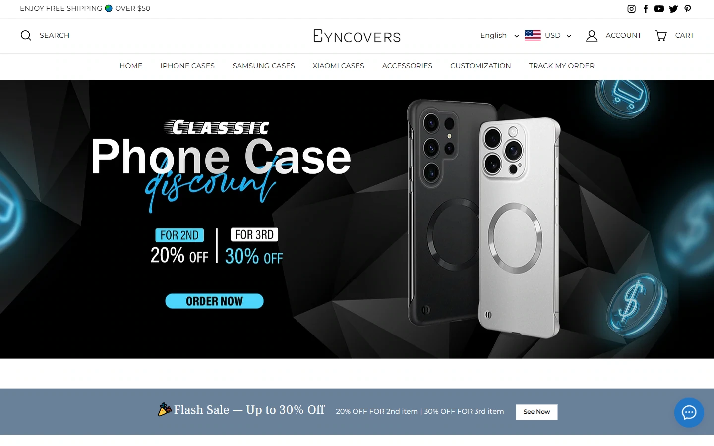 Home page above the fold: first establish the brand tone of the mobile phone case