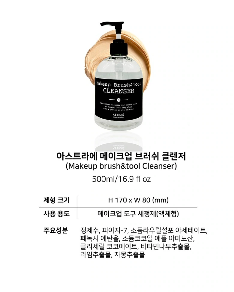 ASTRAE Cosmetic Brush Cleanser: Ending of information: Product pictures and tables are separated into separate areas