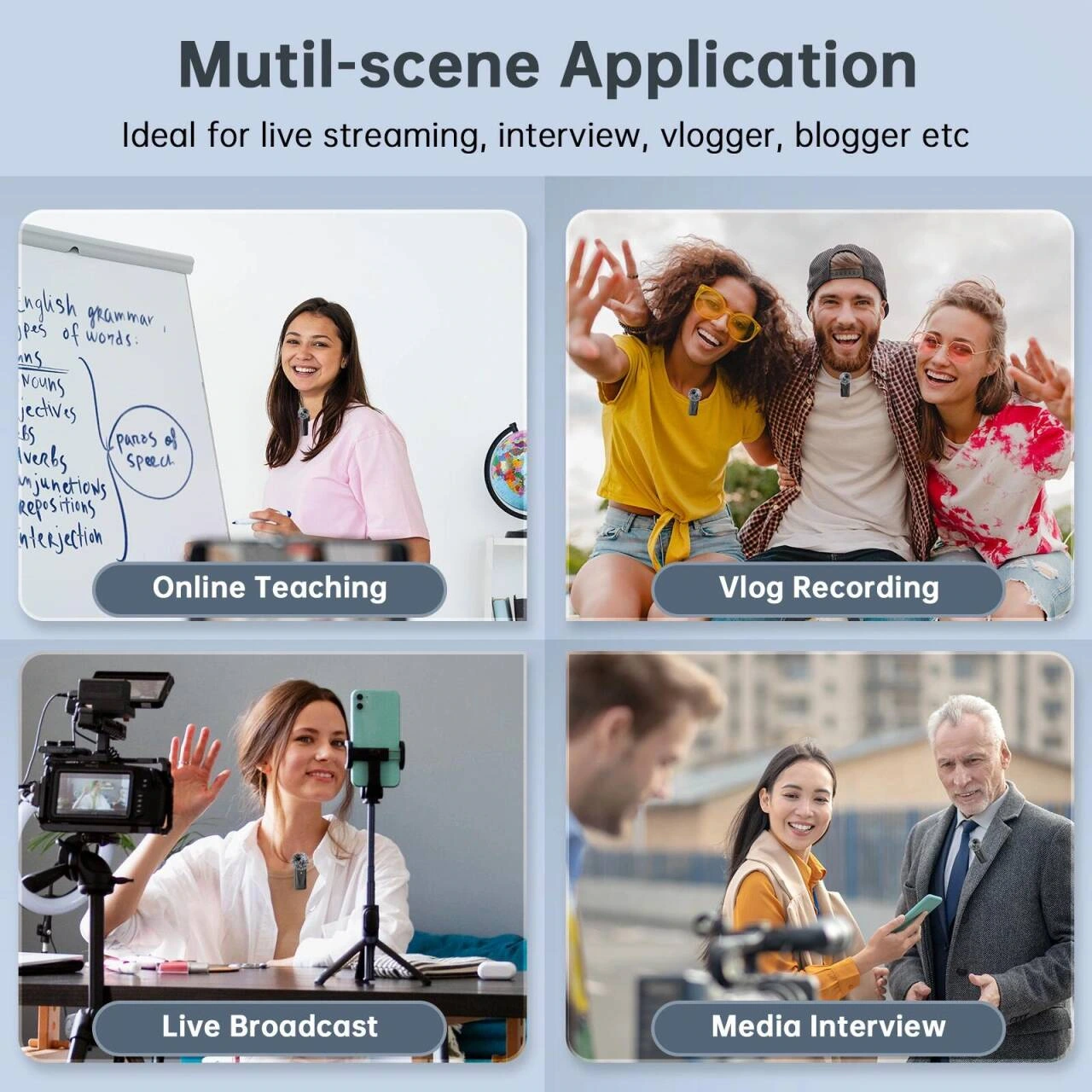 Square Wireless Lavalier Microphone Product Picture: Various Shootings: Four-frame Content Maintains a Unified Rhythm