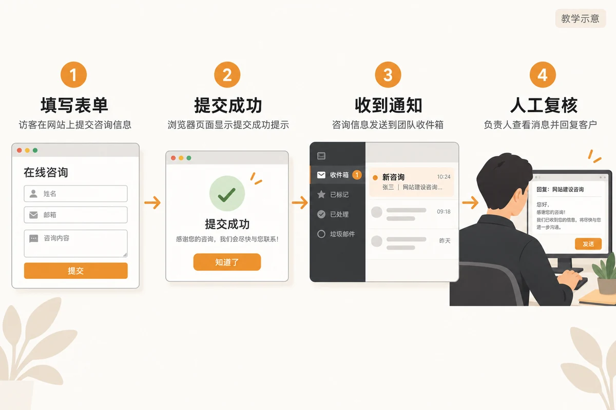 Customer inquiry form submission and notification reception verification process instructions