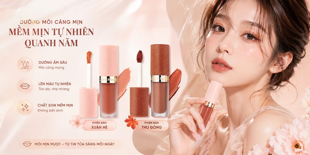 Shopee beauty product store poster design - using seasonal concepts to enhance the sense of lip gloss series