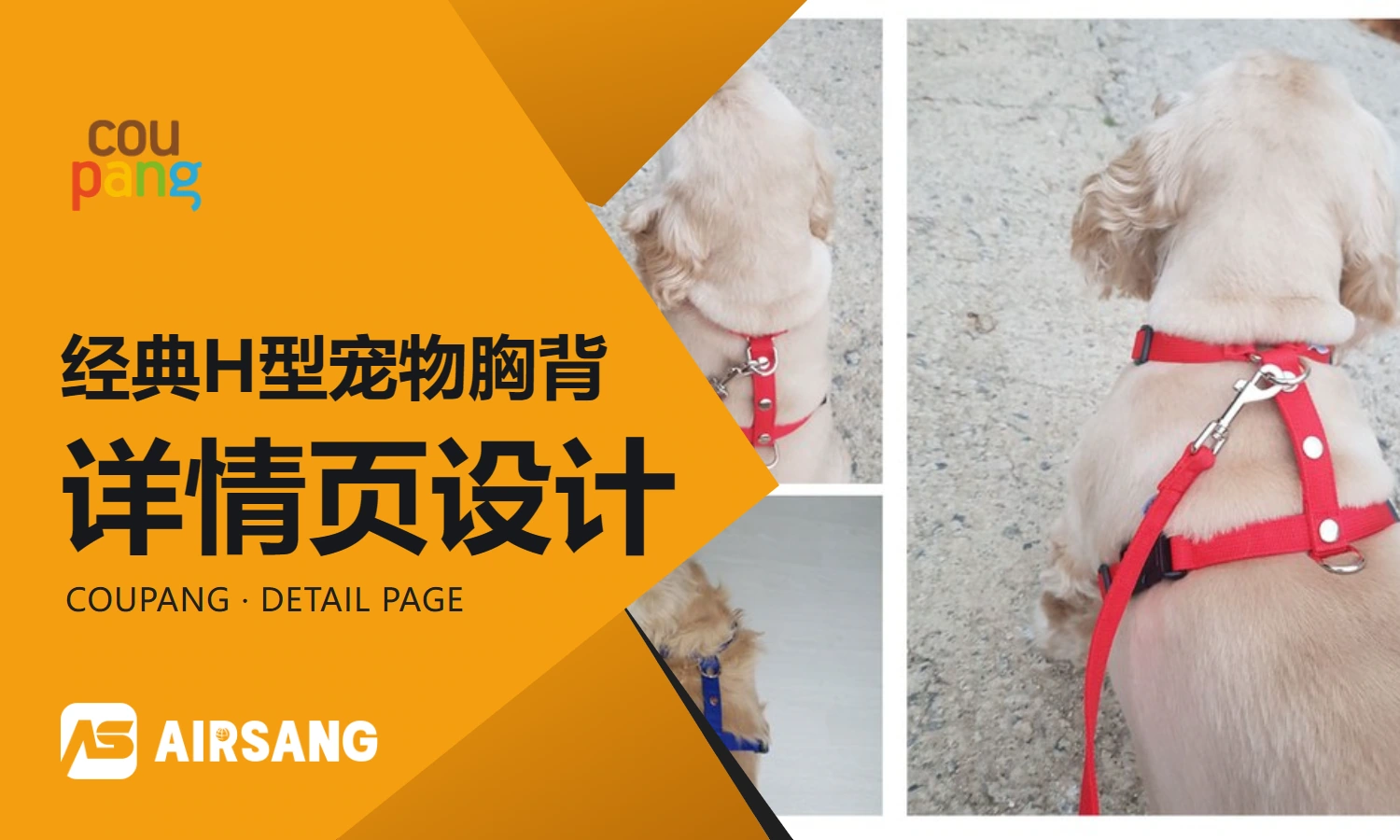 Coupang classic H-shaped pet harness product detail page design case: connection position and size selection