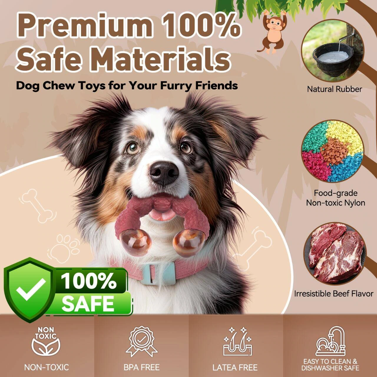 Product picture of pet teething toy: information collection: green graphics form visual focus