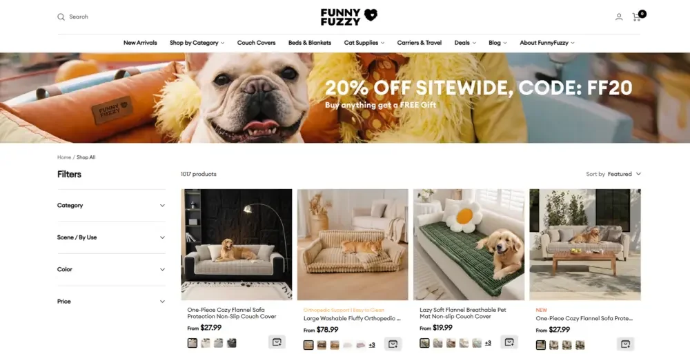Shopify pet products brand website website design case-product collection page