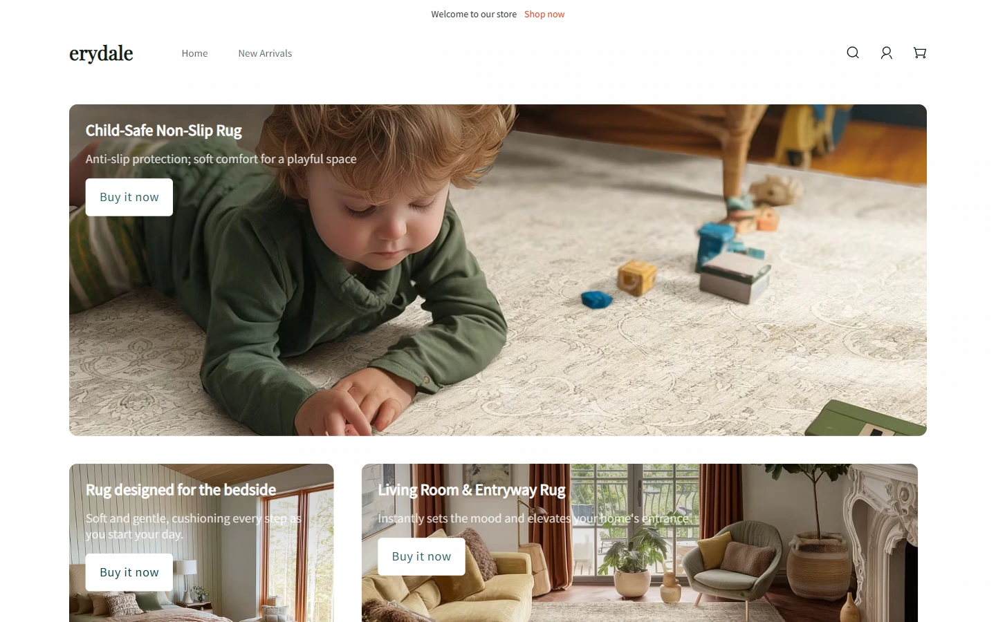 Home page above the fold: first establish the brand tone of washable carpets