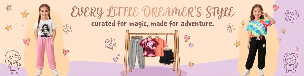 Temu children's clothing store poster design - using left and right models and central display to create a complete girls' clothing series