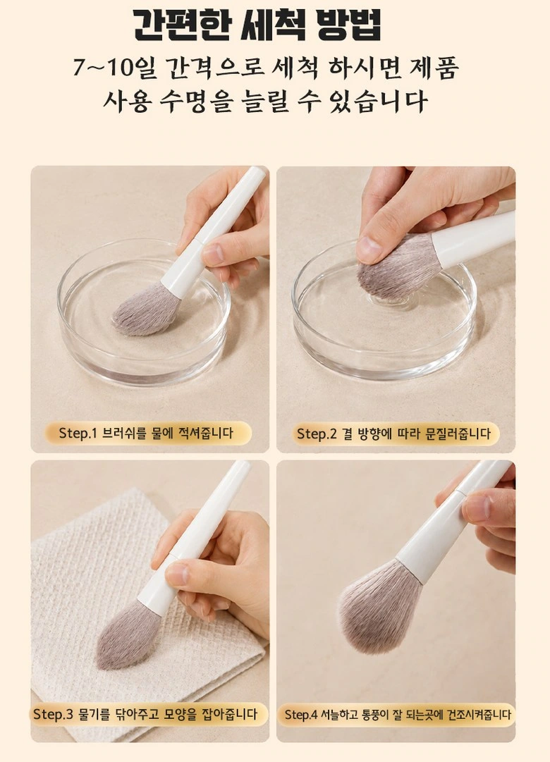 MOLLM ten makeup brushes: care steps: four-frame photos unfold step by step