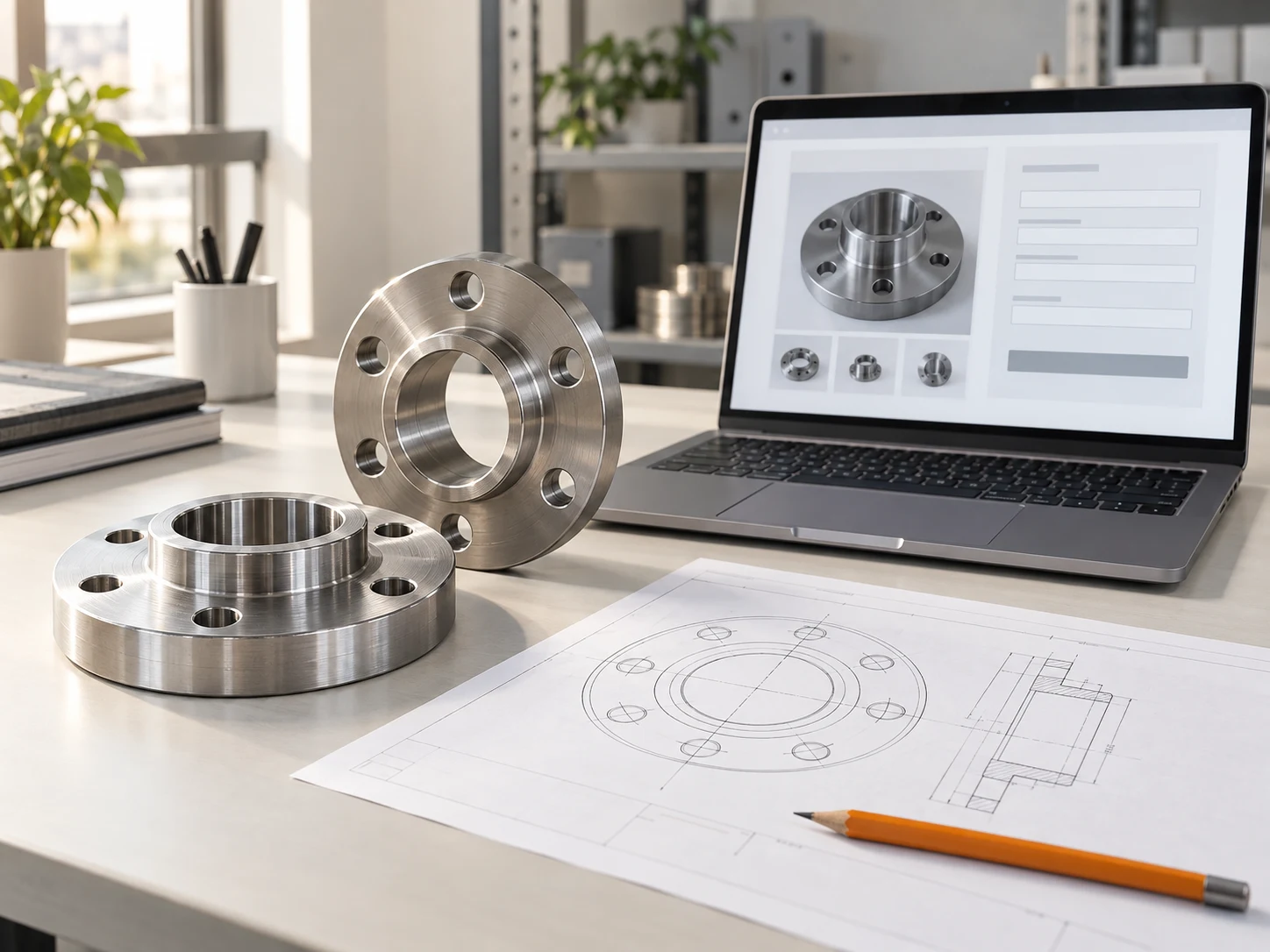 International business website customer inquiry scenario: metal parts, specification drawings and product demand list