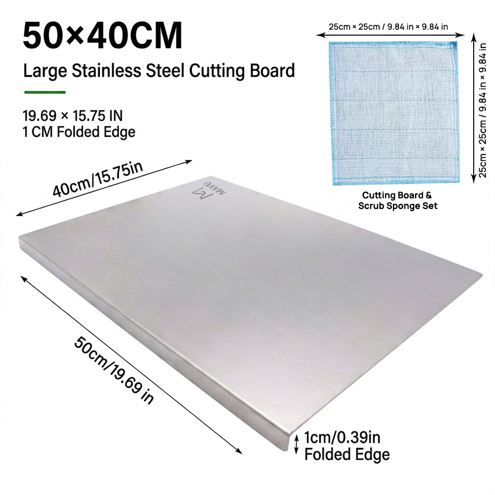 Temu stainless steel cutting board main product image design-Use the dimensional chart to solve the most important specification questions before purchasing