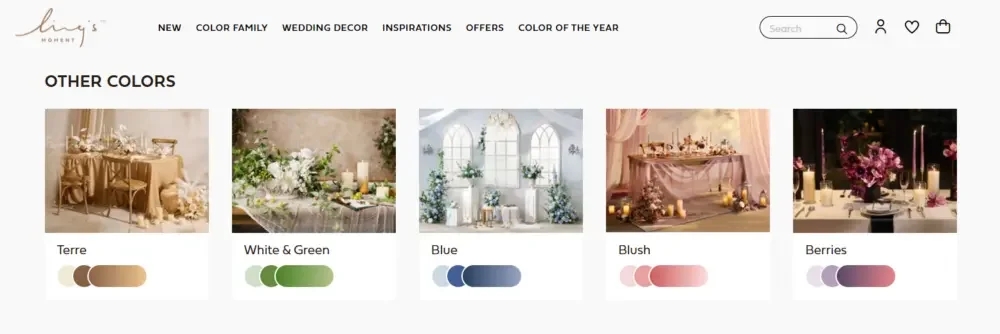 Shopify wedding decoration brand website page design case - other colors: encourage consumers to continue browsing