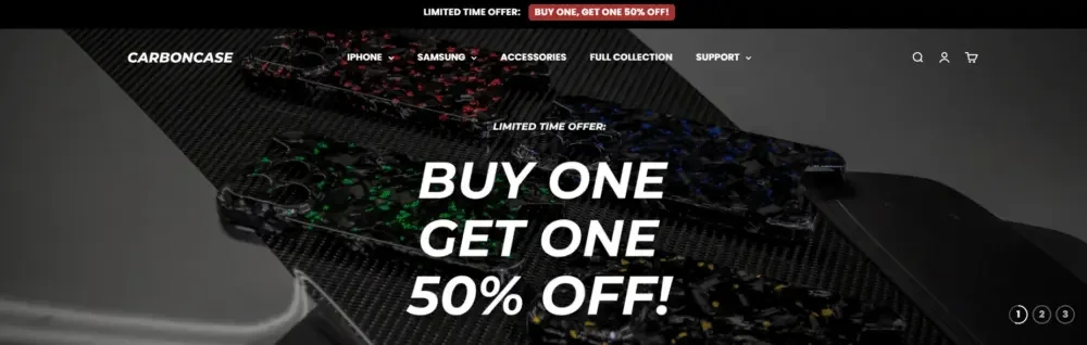 Shopify carbon fiber mobile phone case brand website website design case-Homepage design strategy-Hero first screen: focus on value instead of creating visual noise