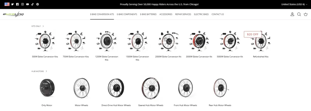 Shopify electric bicycle brand website website design case - home page design strategy - structured product classification entrance