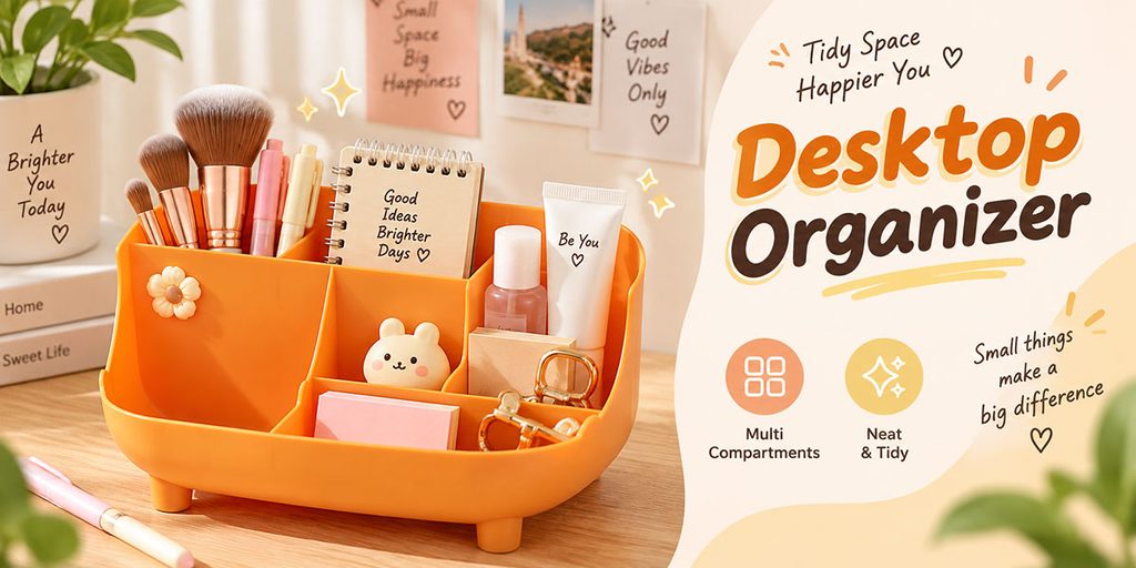 Shopee Home Halloween Product Poster Design-Desktop Storage Box: Use bright colors to attract young consumers