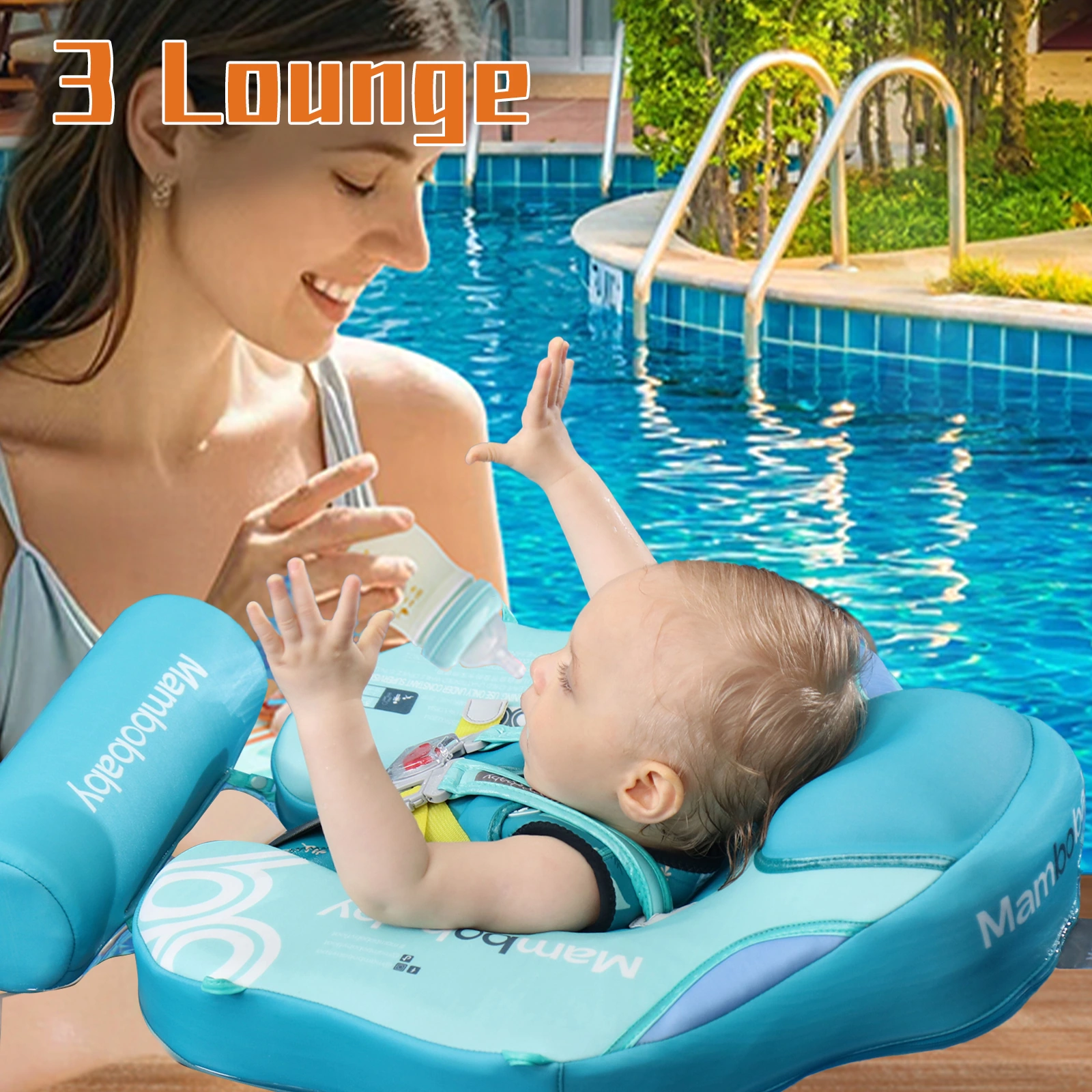 Baby swimming float product picture: aqua blue parent-child close-up: complete double color picture set