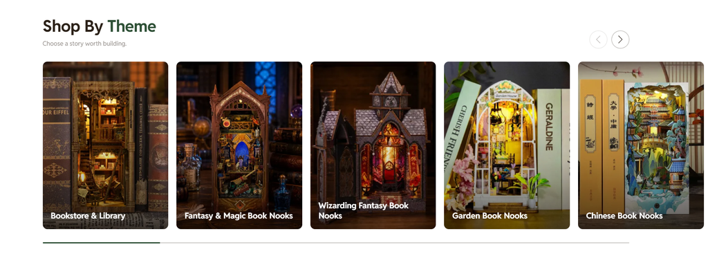 Book Nook World SHOPLINE brand website home page visual design highlights analysis - theme classification display: stimulate purchase interest through story-based design