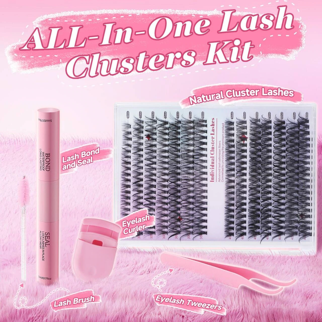 Clustered false eyelash set product picture: Set overview: first take a look at the combination in the box