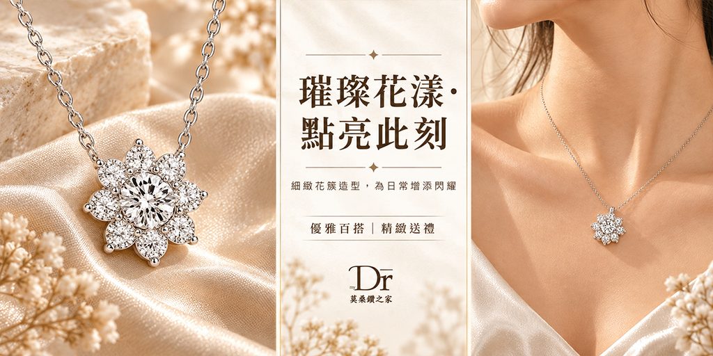 Shopee jewelry store poster design analysis-Flower cluster necklace: highlight jewelry details through three-column layout