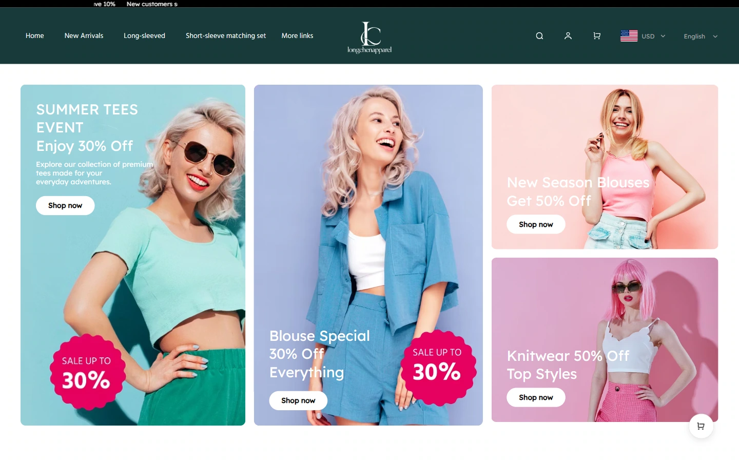 Home page above the fold: first establish the brand tone of fashionable women’s clothing