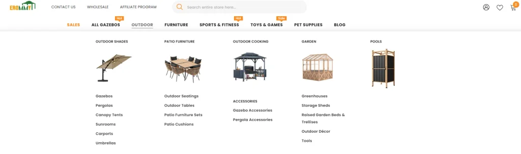 Shopify courtyard pavilion brand website design and visual optimization-product category navigation design