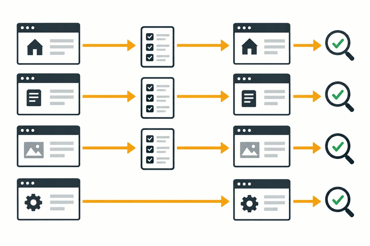 When the website revision involves a change in the URL, the schematic process of mapping the old page to the new page and verifying it