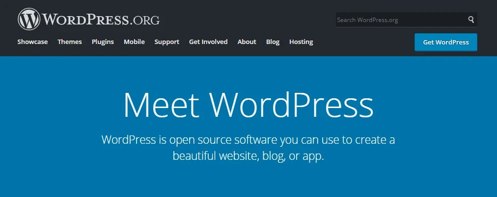 Screenshot of WordPress history official website interface