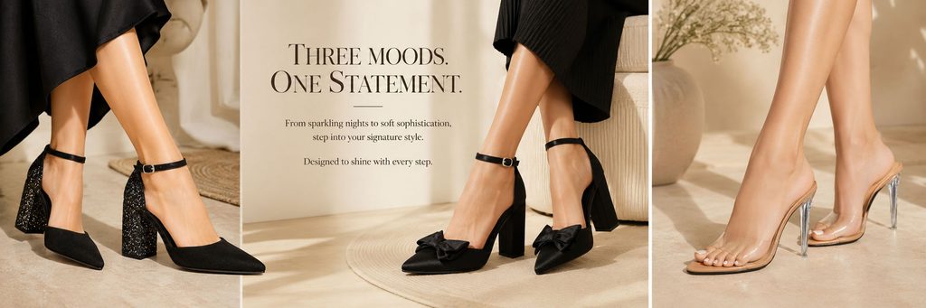 SHEIN women's shoe store poster design analysis-three groups of shoe types enhance product richness