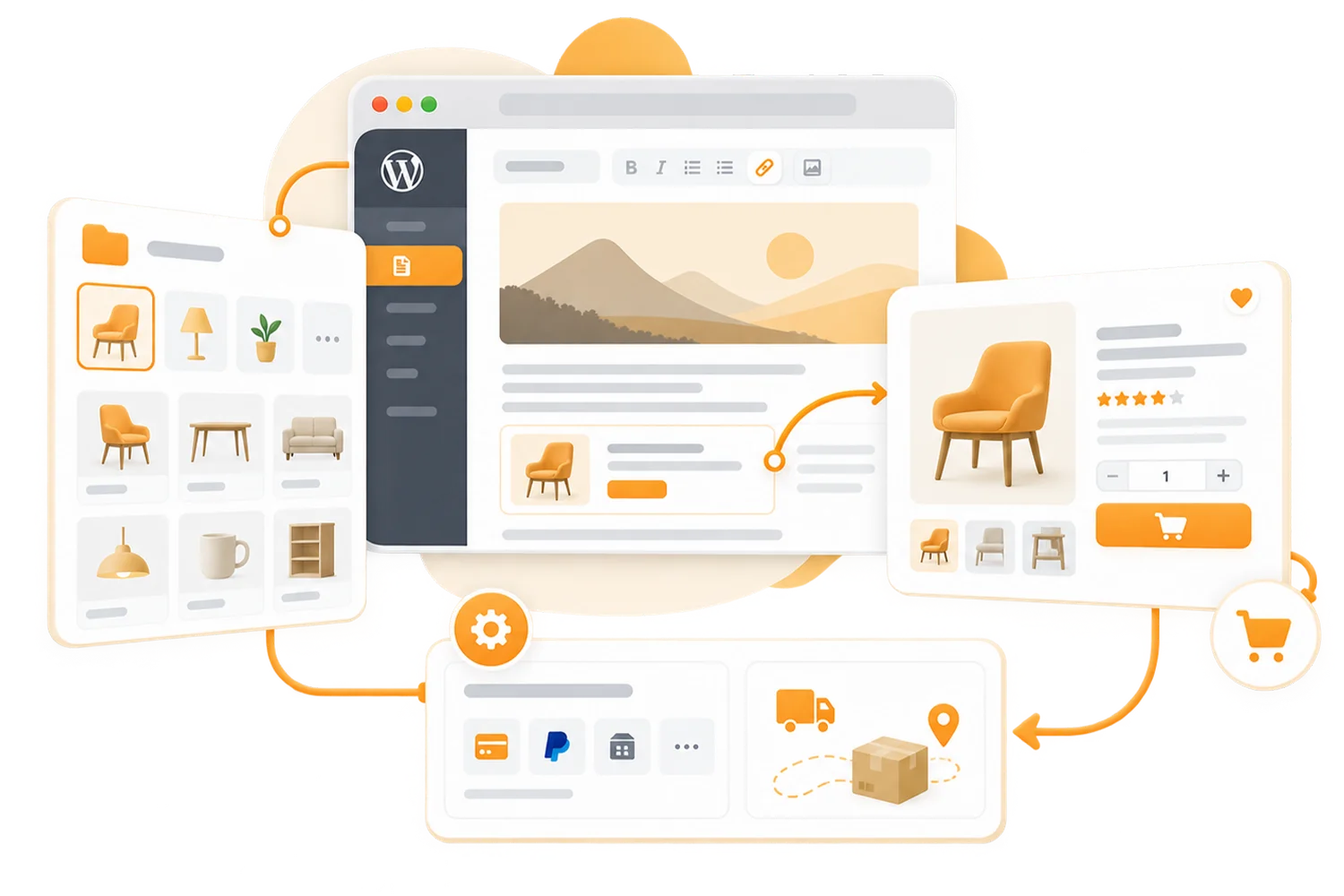 Content at the center.
Commerce when you need it.