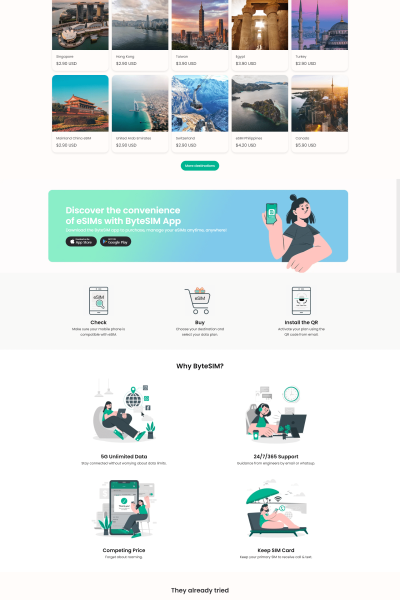 ByteSIM eSIM _ International eSIM plans for travel电话卡首页对标